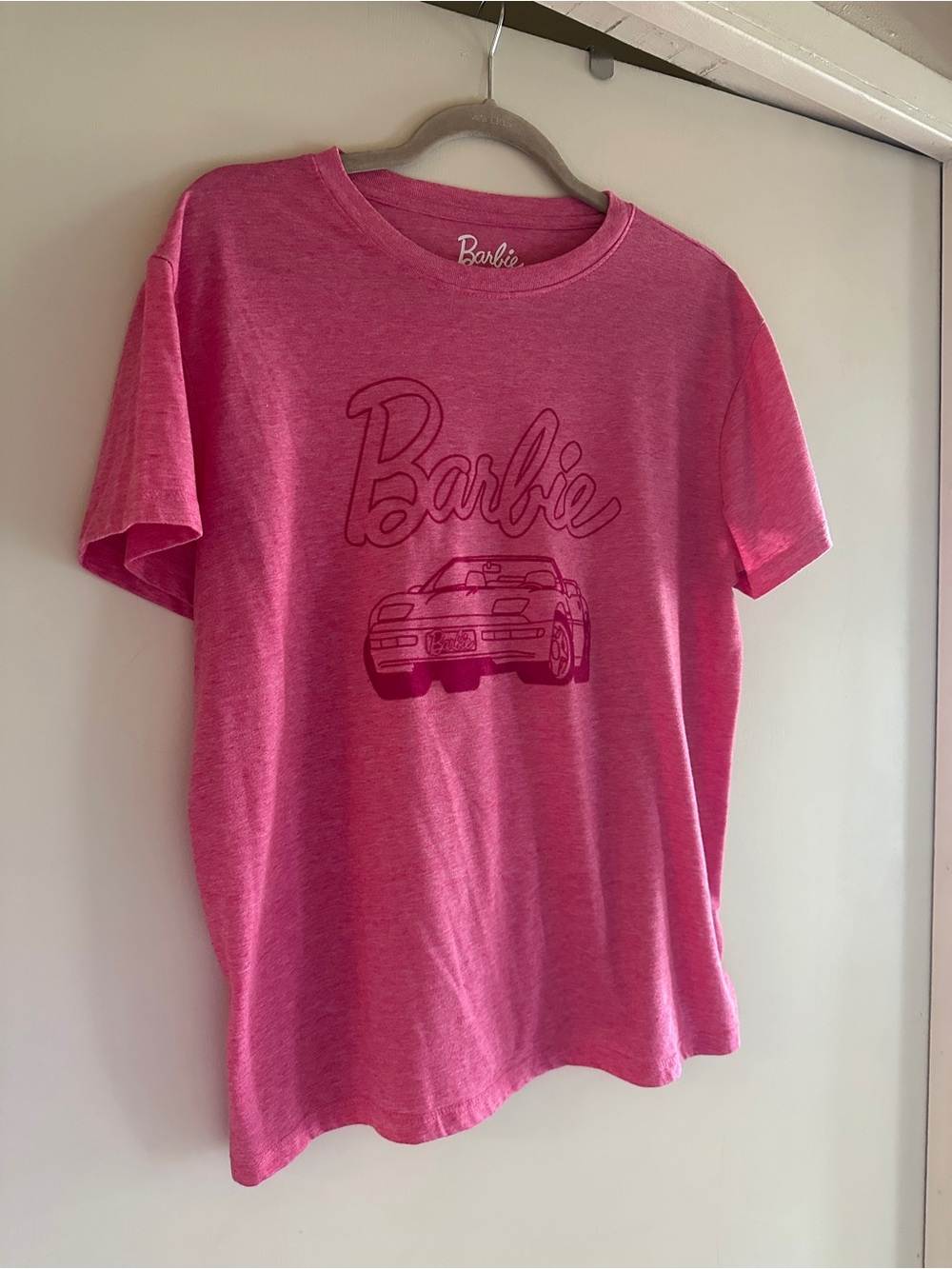 Barbie Hot Pink Short Sleeve Graphic Tee with Car Motif
